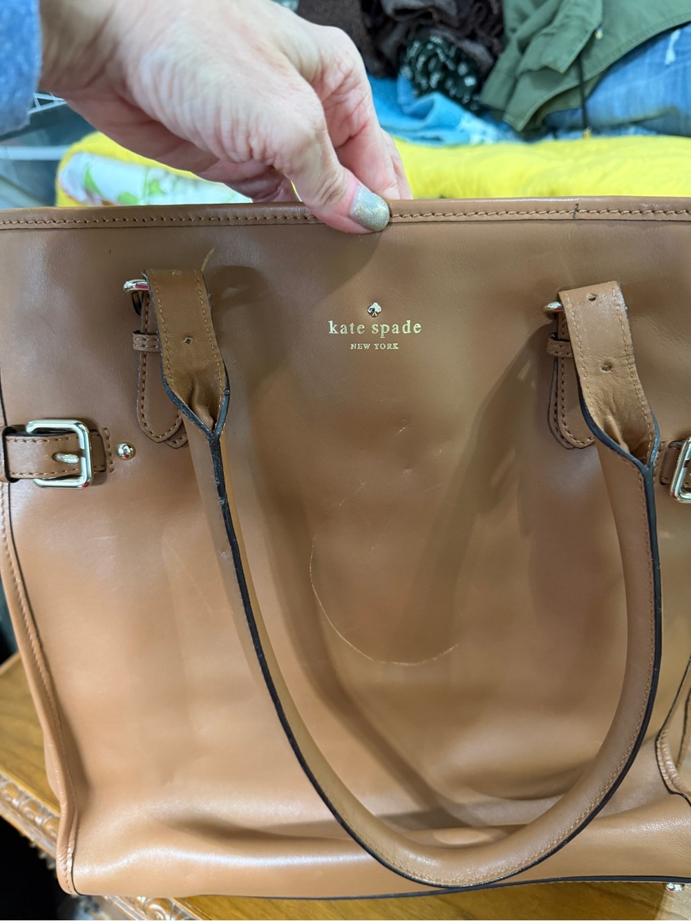 kate spade Brown Leather Tote with Gold Logo